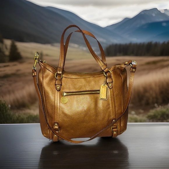 Coach Handbags - Coach Alexandria Metallic Copper Pebbled Leather Extra Large Two Way Tote